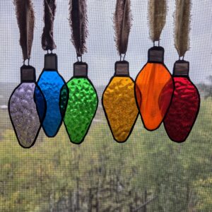 Rainbow Stained Glass Christmas Light Ornaments | Set of 6
