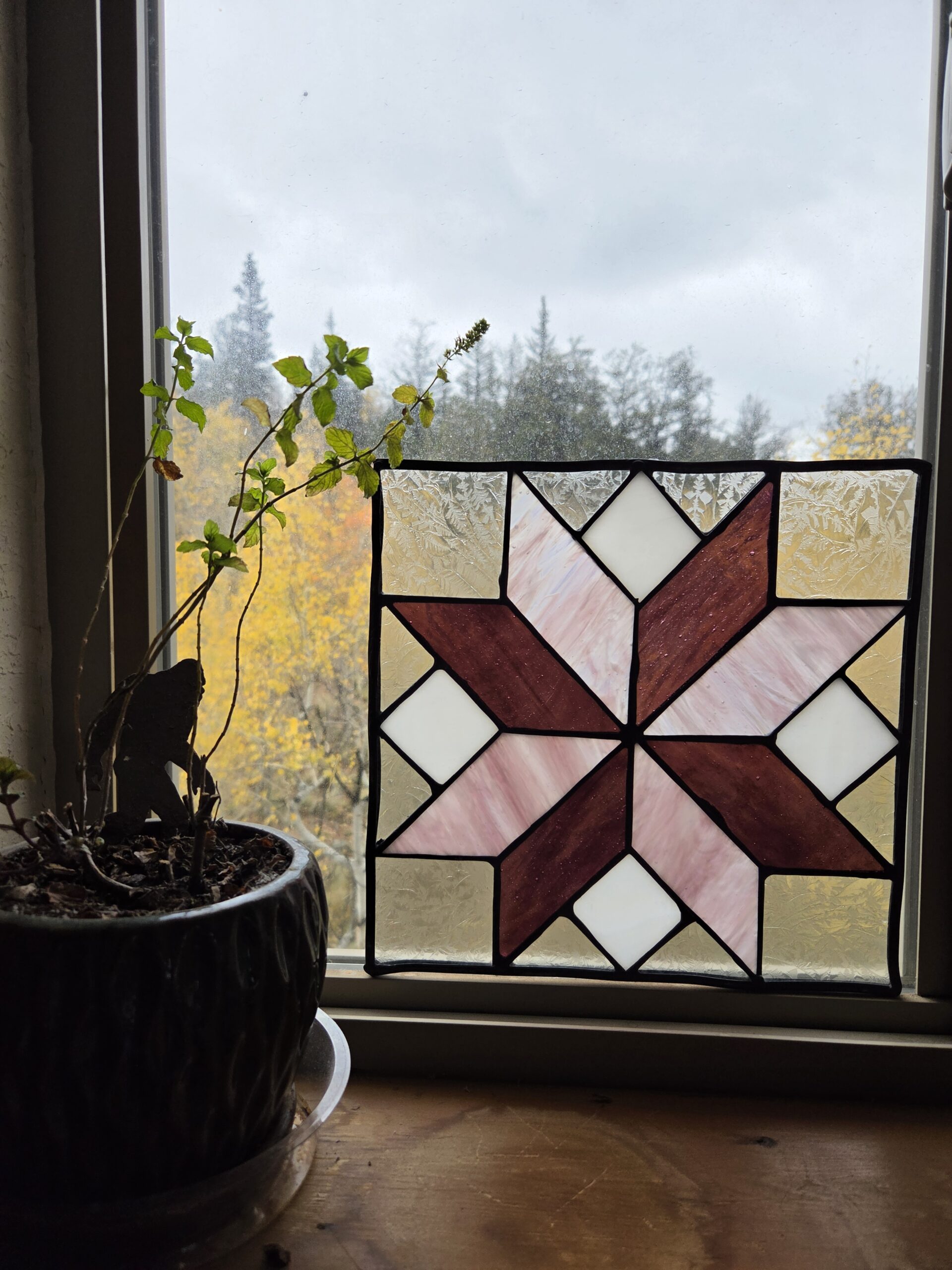 Pink & Purple Quilt Star Stained Glass Panel | 10 × 10 Inches - Image 2