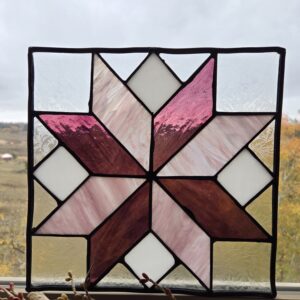 Pink & Purple Quilt Star Stained Glass Panel | 10 × 10 Inches