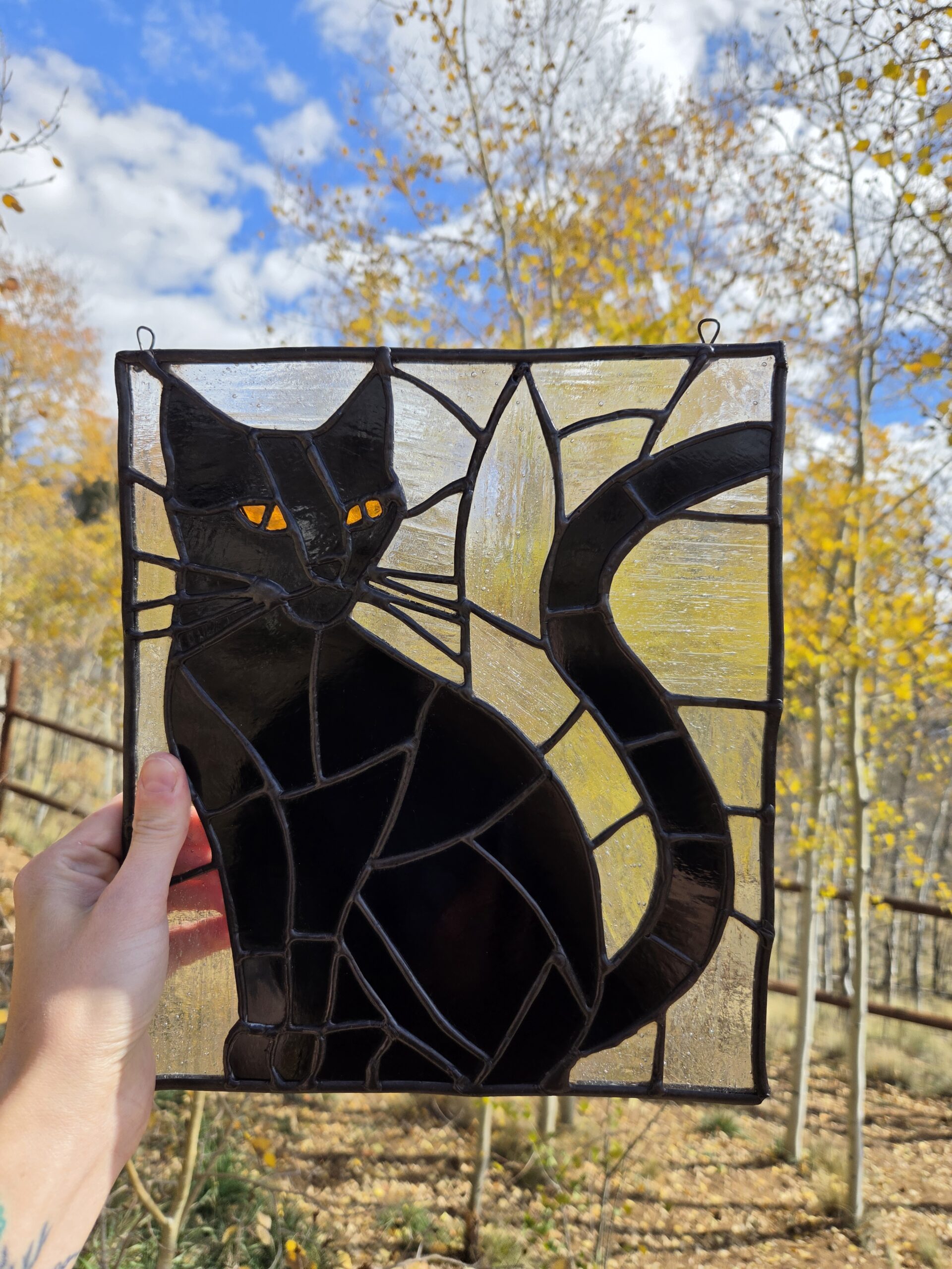 Black Cat Stained Glass Window Panel | 9 × 11 Inches - Image 3