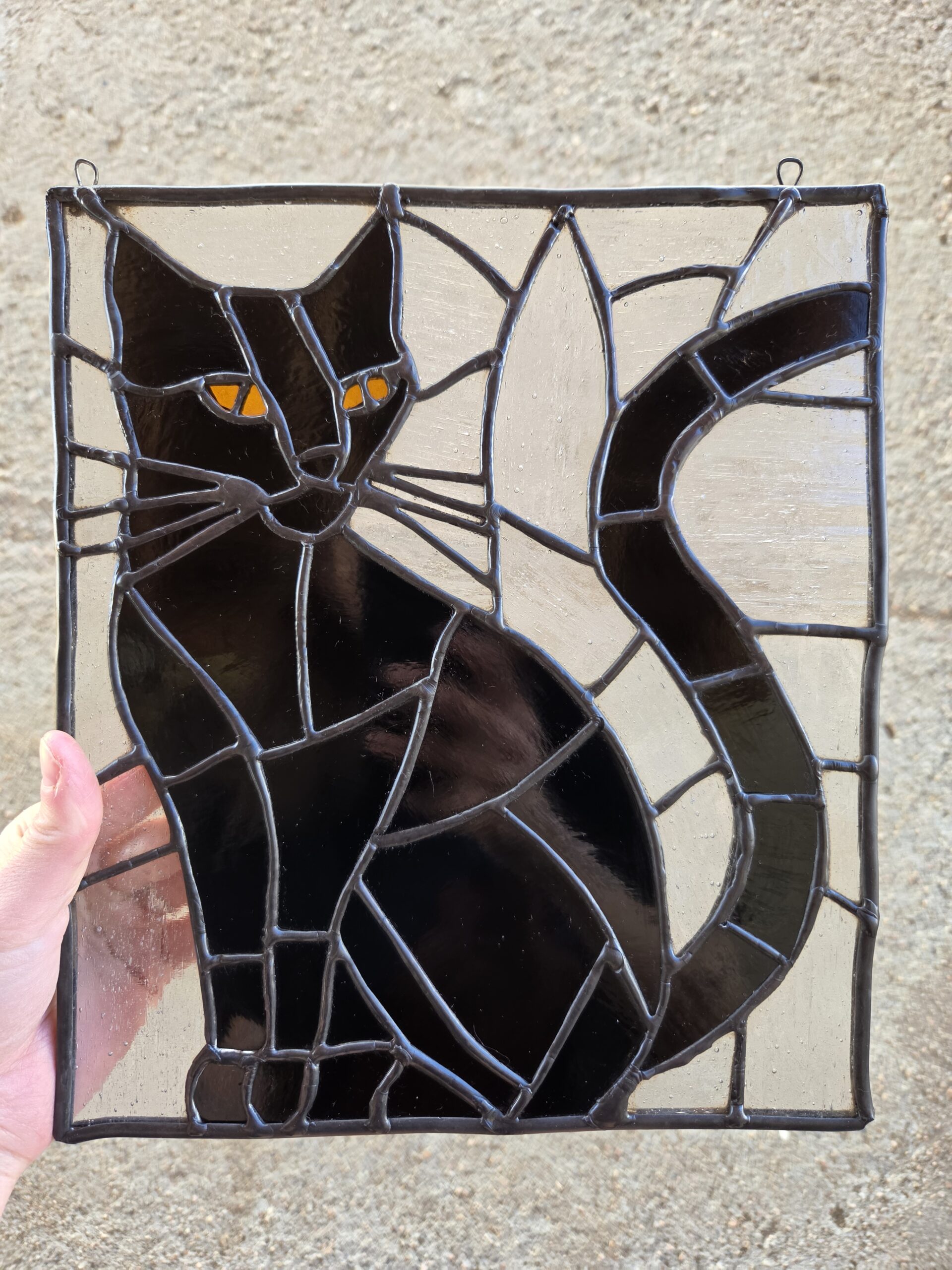 Black Cat Stained Glass Window Panel | 9 × 11 Inches - Image 2