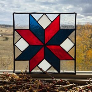 Red & Blue Quilt Star Stained Glass Panel
